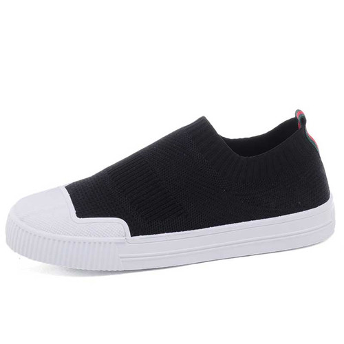 Women's black white flyknit stripe texture slip on shoe sneaker 01